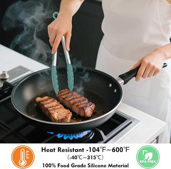 Hotec Silicone Serving Tongs for Cooking 9-Inch Kitchen Tongs with Silicone Tips, Set of 3 (Neutral Color)