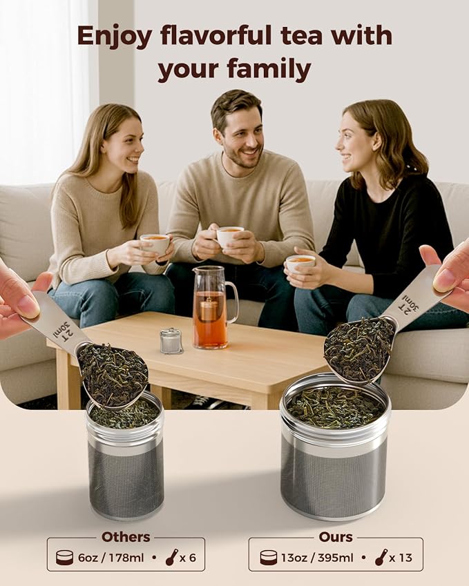 2 Pack Extra Large Tea Infuser for Loose Leaf Tea & Spice Ball | 304 Stainless Steel Fine Mesh Tea Strainer Ball, Threaded Lid, Chain Hook, Loose Leaf Tea Steeper for Black, Herb, Iced Tea
