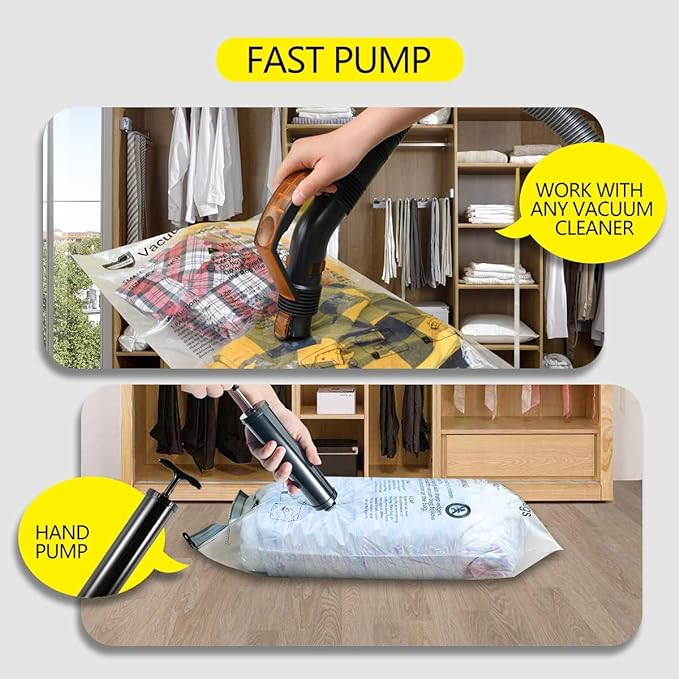GONGSHI Vacuum Storage Bags, Space Saver Seal Bags For Clothing, Travel Luggage,Blankets, Comforters, Pillows, Clothes Storage.5 Medium 5 Small