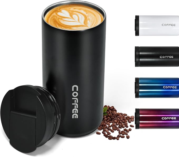 Insulated Coffee Mug 14oz,Travel Coffee Tumbler,Vacuum Insulated Coffee Mug with Leak Proof Screw Lid Coffee Cup for Men and Women for Hot & Cold Drinks, 400ml, Black