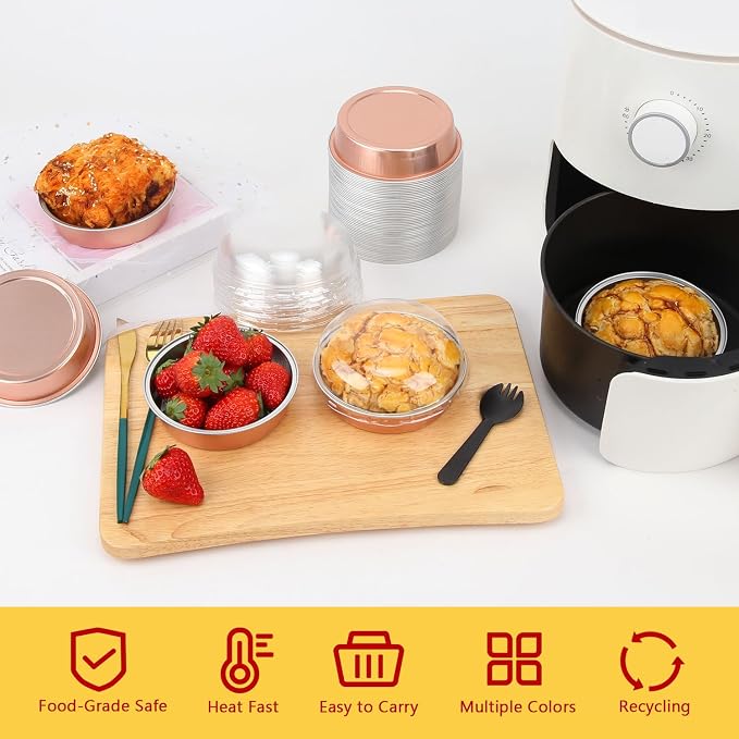 LNYZQUS 8oz Mini Pie Tins with Lids 50 Pack, 4 Inch Individual Cake Pans | Foil Disposable, Small Cake Tins, Mini Pie Containers, for Bake Sale Baking and Packaging, Round Champagne