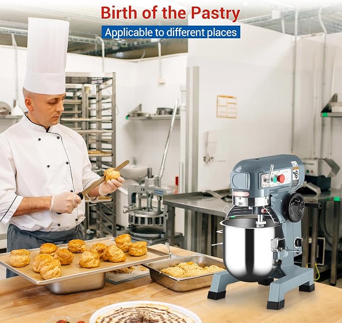 Commercial Food Mixer 20Qt, Heavy Duty Commercial Stand Mixer with 3 Speeds Adjustable, 1100W Electric Dough Mixer with Stainless Steel Bowl, Dough Mixer Timing Function for Bakeries Pizzerias