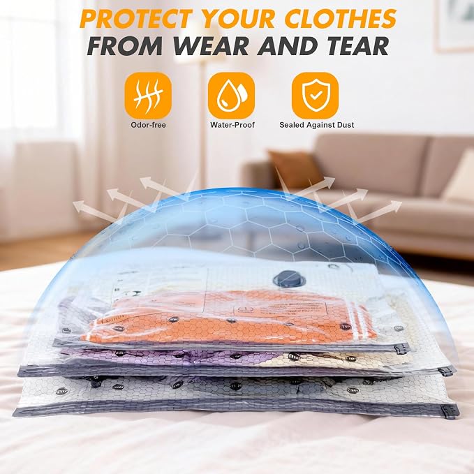 Vacuum Bags for Travel with Rechargeable Pump, 18 Pack Compression Packing Bags with 35KPA Electric Pump, 80% Space Saver for Clothes, Vacuum Seal Bags fo Carry-on Luggage Suitcase
