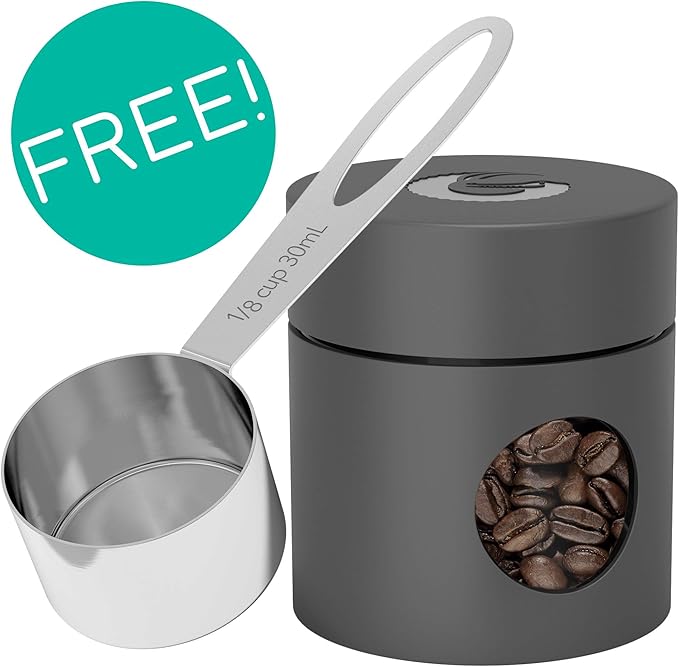 Coffee Gator Coffee Canister, 16oz Airtight Containers & Travel Jar | w/ Date Tracker, Scoop, Valve Kitchen Food Storage Jars for Beans, Ground, Rice, Tea, Sugar, Cookie, Bar Accessories, Gray