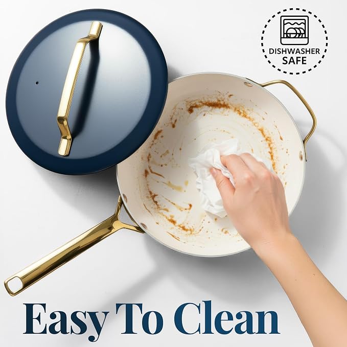 GOTHAM STEEL 4Qt Saute Pan with Lid, 12 Inch Deep Frying Pan | Ceramic Nonstick Coating made without PTFE/PFOA/PFOS, Stay Cool Handles, Oven and Dishwasher Safe