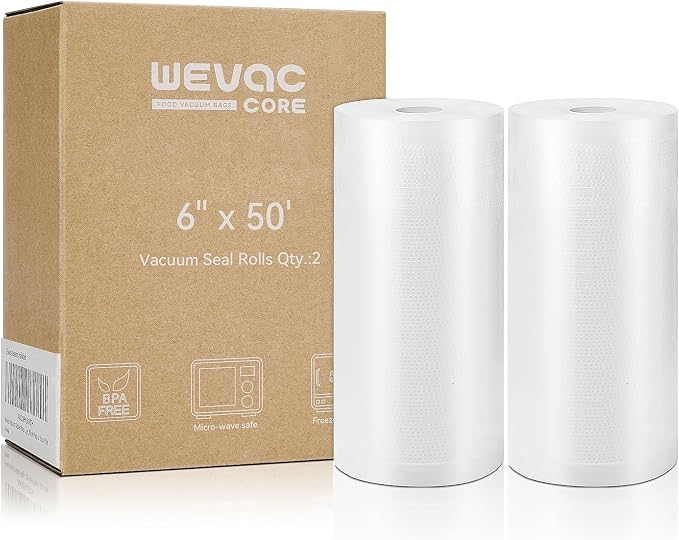 Wevac Vacuum Sealer Bags for Food 6x50 2 Rolls, Fit Food Saver Machines | Sous vide, Freezer Safe, BPA-free, Commercial Grade, Heavy Duty Vacuum Sael Bags for All Sealer Machines, Meal Prep Meat Fish