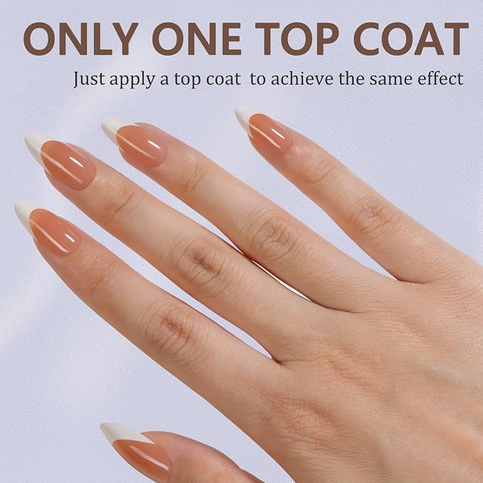 Misssix 150Pcs French Tip Press on Nails Medium Almond Brown Gel Fake Nails | No Need to File Tips Pre-lasting, Fake Nails for Nail Art DIY 15 Sizes