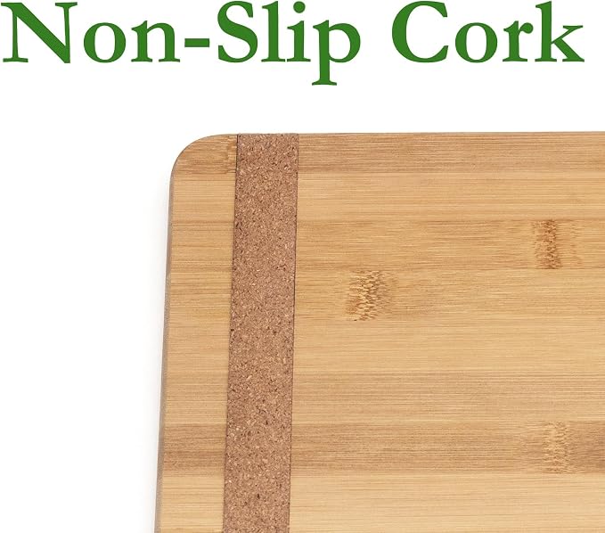 Lipper International Bamboo Wood Kitchen Cutting and Serving Board with Non-Slip Cork Backing, Large, 15-3/4" x 11-3/4" x 5/8"