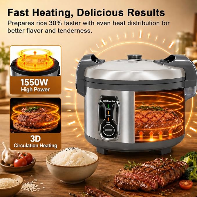 16L Large Commercial rice cooker (90-Cup Cooked), Electric Rice Cooker & Warmer for 65-75 People, 1550W Stainless Steel cooker, One-Touch Operation | Non-Stick Inner Pot | Auto Keep Warm