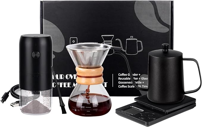 Pour Over Coffee Set with Coffee Scale and Coffee Bean Grinder Electric | All in One Coffee Maker Set, Pour Over Coffee Dripper and V60 Coffee Filter, Coffee Brewing Kit, Gift Set for Birthday