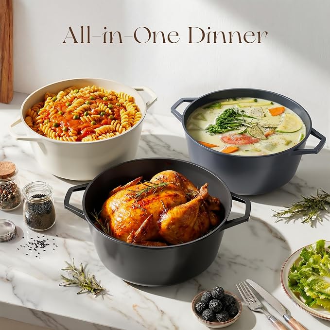 PRICUSIS Ceramic Nonstick Stock Pot with Silicone Rim Glass Lid, 4.5/7 QT Soup Pot Casserole, Cooking Pot, Induction Compatible, Dishwasher & Oven Safe, Ideal for Pasta, Bake & Stews, Coconut White