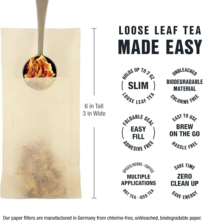 Tiesta Tea Loose Leaf Filters for Brewing | Disposable Infuser for Hot & Iced Drinks, Easy-Fill Steeper, Unbleached Paper, Single-Cup Infuser for Loose Leaves