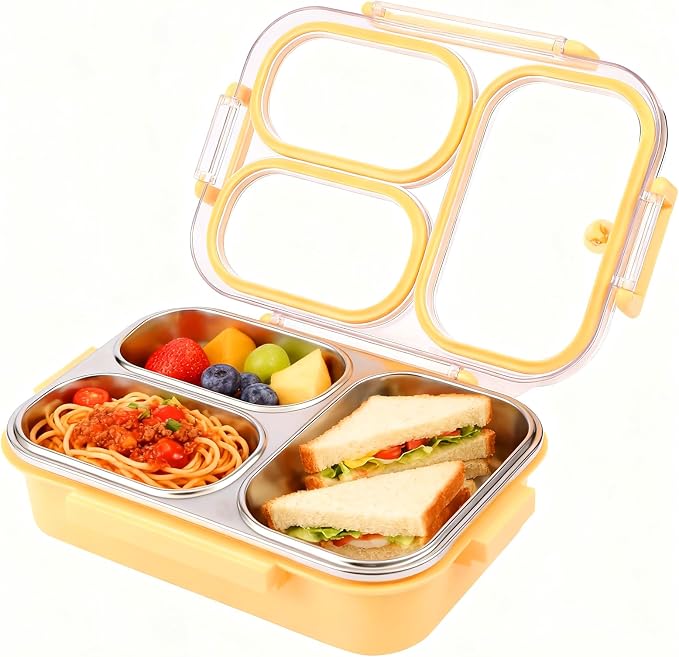 Stainless Steel Bento Lunch Box for Kids & Adults, 25oz, 3 Compartment | Super Leakproof, 304 Stainless Steel, Dishwasher Safe, BPA-Free,Capable of Heating Food