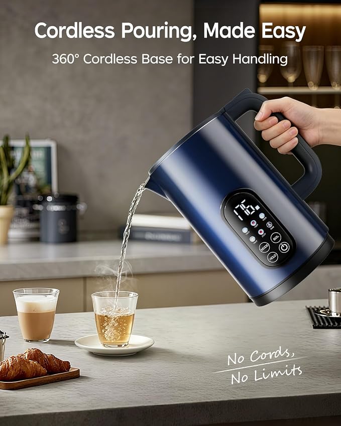 1.7L Stainless Steel Electric Kettle with Temperature Control – Blue