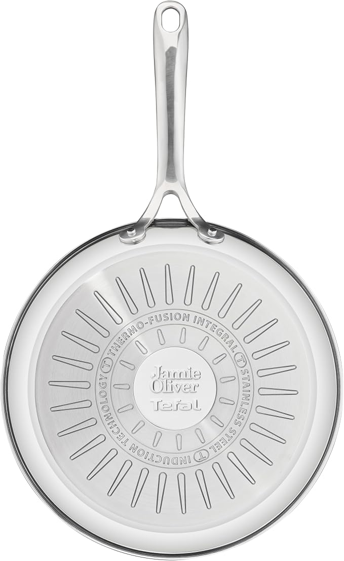 T-Fal Jamie Oliver Cooks Smart Stainless Steel Skillet Frying Pan, 9.5 in | Stainless steel interior, Induction compatible, Oven safe to 500°F, Dishwasher safe, 90% recycled steel body