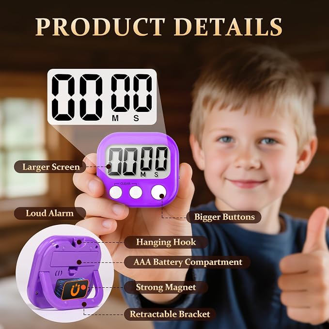 12 Pack Digital Kitchen Timer Small Classroom Timers for Kids Teachers (Blue&Purple)