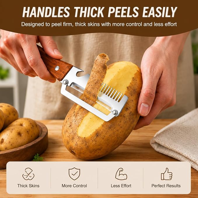 Multifunctional Vegetable Peeler,Carrot Fruit and Potato Peeler Knife, Easy-Clean Heavy Duty Stainless Steel 3-In-1 Kitchen Gadgets with Scallion Shredder and Bottle Opener, 2 Pack