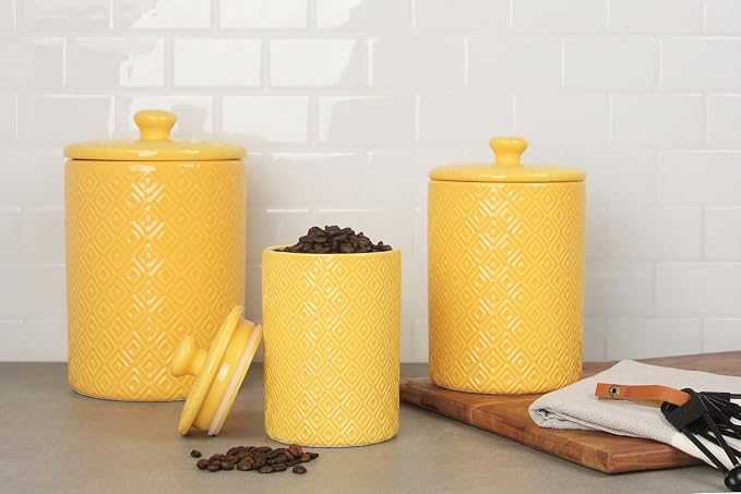 10 Strawberry Street CAN Yell Kitchen Canister Set, Set of 3, Diamond Yellow