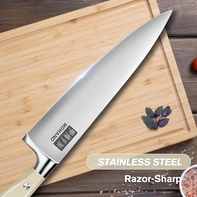 Knife Set with Block, Kitchen Knife Set with Block and Sharpener | High Carbon Stainless Steel 14 Pieces Kitchen Knives Sets, Anti-Slip Ergonomic Handle, Home Kitchen Cooking, Dishwasher Safe