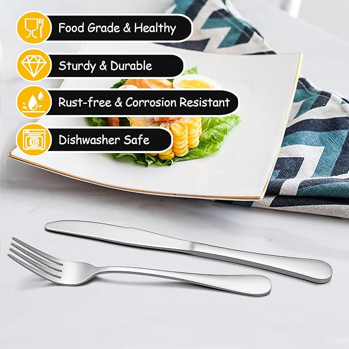 LIANYU 60 PCS Silverware Set for 12, Stainless Steel Cutlery Set | Flatware Set, Kitchen Restaurant Tableware, Mirror Finished, Dishwasher Safe