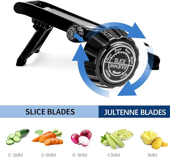 WELTONHM Mandoline Slicer, Adjustable Mandoline Slicer for Kitchen, Stainless Steel Mandolin Vegetable Chopper for Potato, Julienne Cutter with Cut-Resistant Gloves, Black | Stainless Steel Mandoline Slicer for Onion, Cucumber, Cabbage, Potato and Carr...