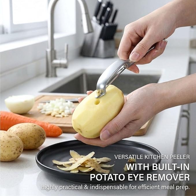 Vegetable Peeler for Kitchen with 2 Orange Citrus Peelers 1 Brush | Ultra Sharp Stainless Steel Swivel Blade,Non-Slip Left Hand Friendly, Easy Peeling for Potatoes, Carrots, Apples and Fruits