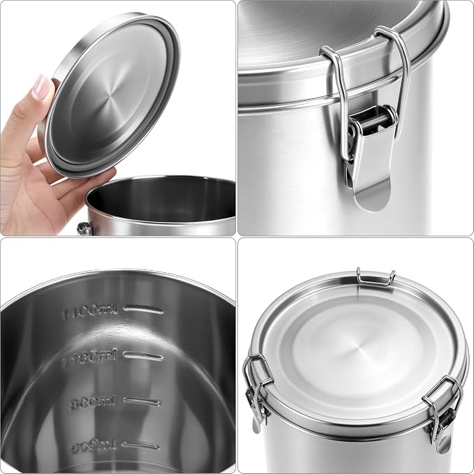 QWORK Stainless Steel Coffee Canister - Airtight 56 fl oz Food Storage Container with Silicone Gasket & Snap Locks for Coffee, Tea, Sugar