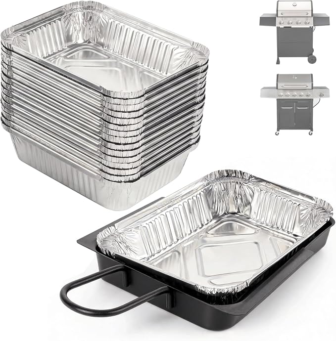 Grease Pan for Expert Grill 720-0789H 720-1049 720-0968 | Drip Pan with 15-Pack Aluminum Drip Liner for Expert Grill Parts 720-0789H Expert Grill Grease Tray 720-1049