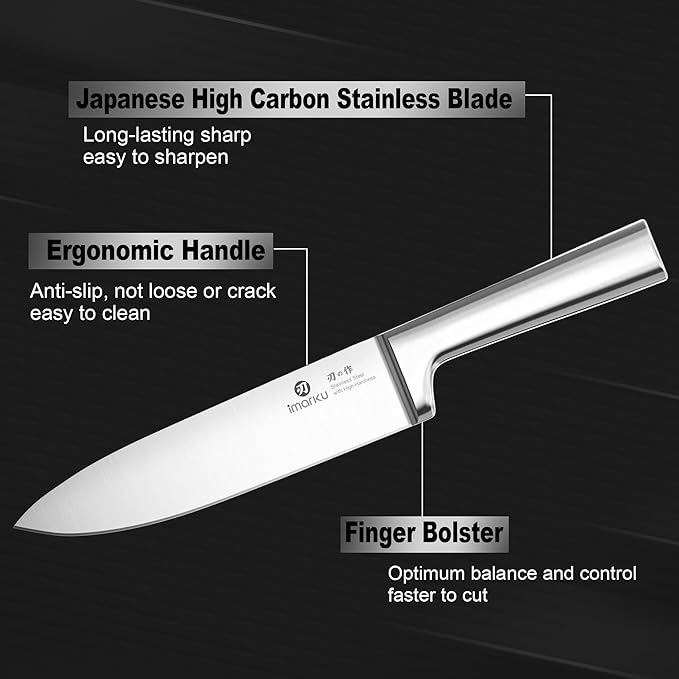 imarku 15-Piece Knife Block Set Built-in Sharpener, Japanese High Carbon Stainless Steel Kitchen Knife Set, Dishwasher Safe, Chef Knife Set with Wooden Knife Block, Santoku Knives for Kitchen Cooking | Japanese High Carbon Stainless Steel Kitchen Knife...