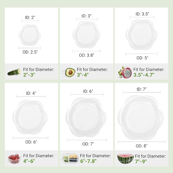 Silicone Stretch Lids for Food Storage in Fridge, Reusable Elastic Bowl Covers for Cup, Cans, Jars, Round & Rectangle Container, Food Grade Silicone Microwave Food Cover, Heat-Resistant, Transparent