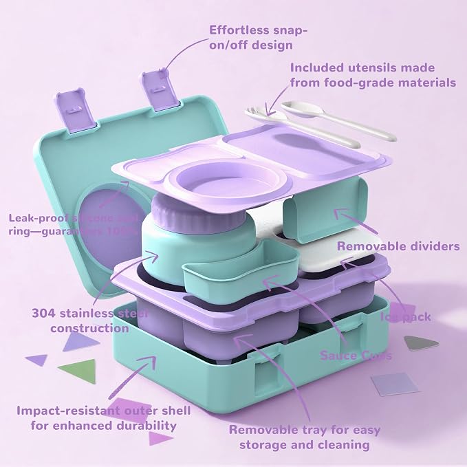 Bento Lunch Box for Kids Adult, Leakproof 3-4 Compartment Bento Box Set with Insulated Food Jar,Water Bottle, Lunch Bag, School Lunch Container for Toddler Teen Girls Boys Ages 3+(Gradient)