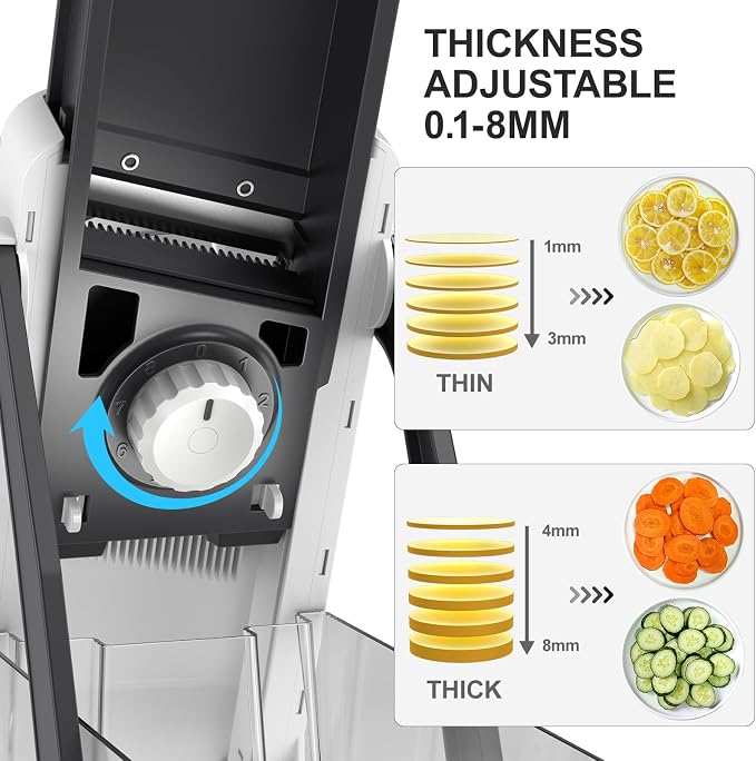 4th Gen Safe Mandoline Slicer For Kitchen, AdjustableThickness 0.1-8 Mm | Potato Slicer for Chips, 6 in 1 Vegetable slicer with Thickness Adjuster, Faster Kitchen Slicer for Meal Prep (Only Slice)