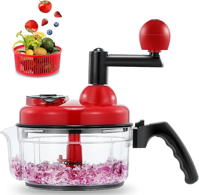Geedel Large Food Chopper Vegetable Chopper, Manual Food Processor, 3 Cups | 3-in-1: Chop, Blend & Whisk, No BPA, Effortless Handle, Sharp Blade for Vegetable, Fruit, Meat, Nut, Ice, Salad, Salsa, etc