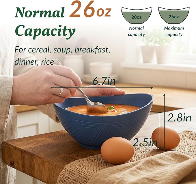 Wheat Straw Bowls Unbreakable Cereal Bowls 26 OZ Serving Bowls for Snack, Dessert, Dinner, Soup, Rice Microwave and Dishwasher Safe Bowls Set for Kitchen, Party, Dorm, RV (4 PCS Multi)