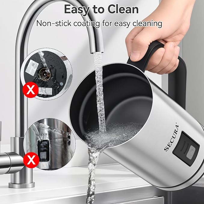 Secura Milk Frother, Electric Milk Steamer Stainless Steel, 8.4oz/250ml Automatic Hot and Cold Foam Maker and Milk Warmer for Latte, Cappuccinos, Macchiato, 120V | Stainless Steel, Easy Cleaning, Strix Temperature Control, One-Touch Operation, Rich & C...