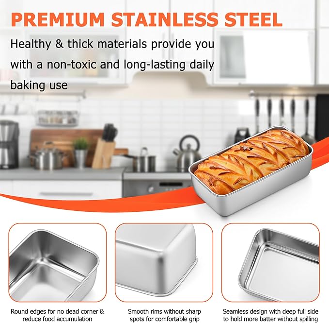 TeamFar Loaf Pans for Baking Bread, 9 x 5 Inch Stainless Steel Loaf Pans | Bread Pans Tins for Homemade Brownies, Healthy & Sturdy, Oven & Dishwasher Safe - Set of 2