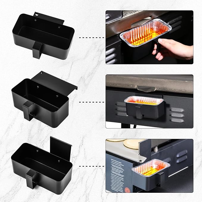 Uniflasy Grease Catcher Kit for Blackstone 17"-36" Griddles, 20 Liners | Includes coated steel grease cup, 3 hooks, grease slide and 20 disposable foil liners for easier cleanup