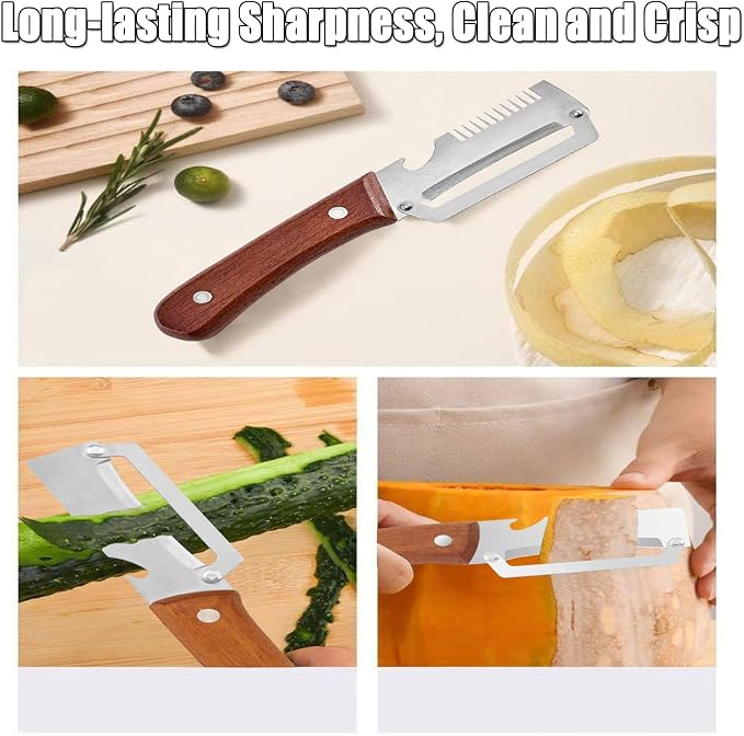 Vegetable Peeler - Wooden Handle Stainless Steel Multi-functional Peeler