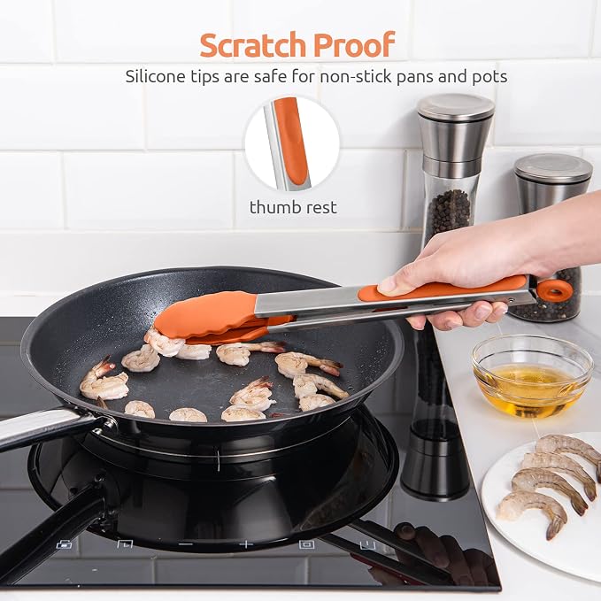 U-Taste Kitchen Tong for Cooking, 600ºF Heat-Resistant Tps, 12in/Orange | Large Tongs for Serving Food, Big Rubber Tong for Grill/BBQ, Silicone Tips & 18/8 Stainless Steel Handle, Smooth Locking