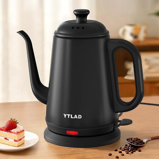 Gooseneck Electric Kettle 1L, 1000W, Pour-Over Coffee & Tea | Precise Flow Spout, 304 Stainless Steel, BPA-Free, Fast Boiling, Auto Shut-Off & Boil-Dry Protection, Retro Design (Black)
