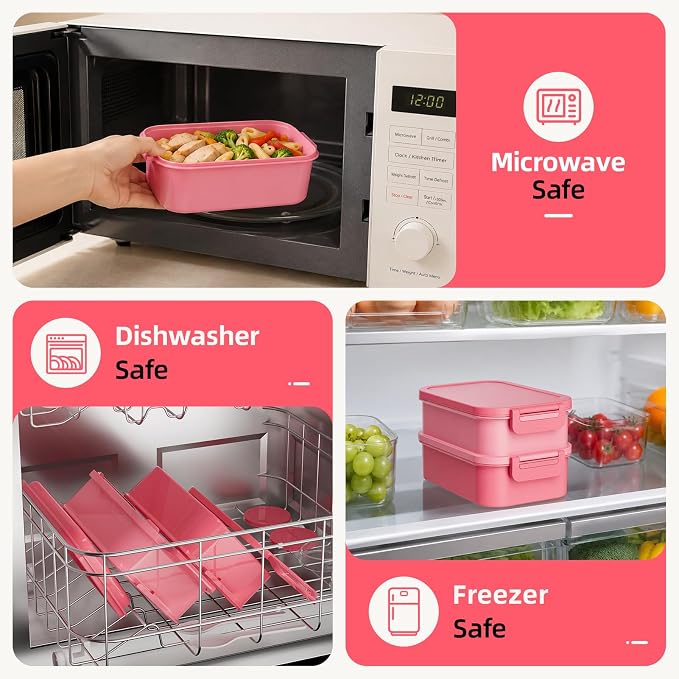 Bento Box Adult Lunch Box - 2130ml Lunch Box for Women with Insulated Lunch Bag, Utensils & Sauce Container, Leak Proof Bento Box for Girls, Reusable Plastic Lunch Container for Work, Meal Prep, Pink