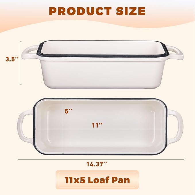 Cast Iron Loaf Pan with Lid, 11x5 Inch 5.8 Qt Sourdough Pan | Dutch Oven Bread Pan with lid, Large Cast Iron Loaf Pan for Sourdough Bread, 11x5 Size, 2-in-1 Design, Crispy Crust, White