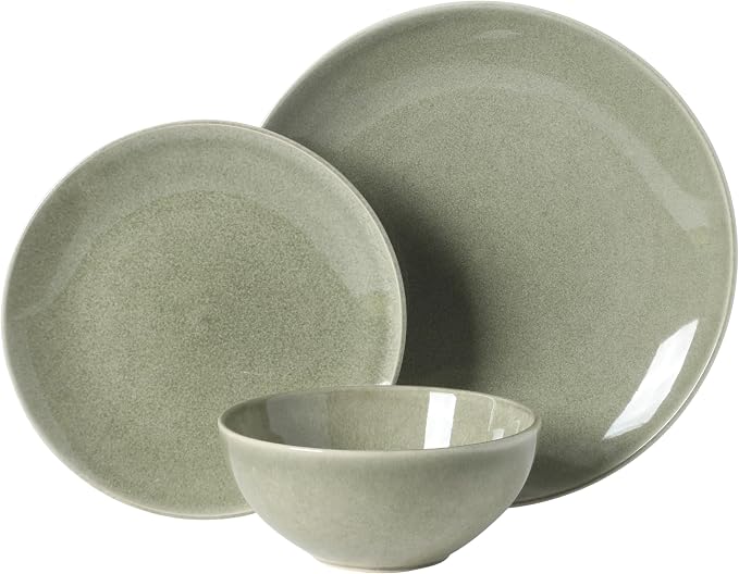 Gibson Elite Castle Peak Plates and Bowls Set, 12-Piece Dinnerware Set, Green Reactive Glaze Stoneware Dishes, Dinner Plates, Salad Plates & Cereal Bowls