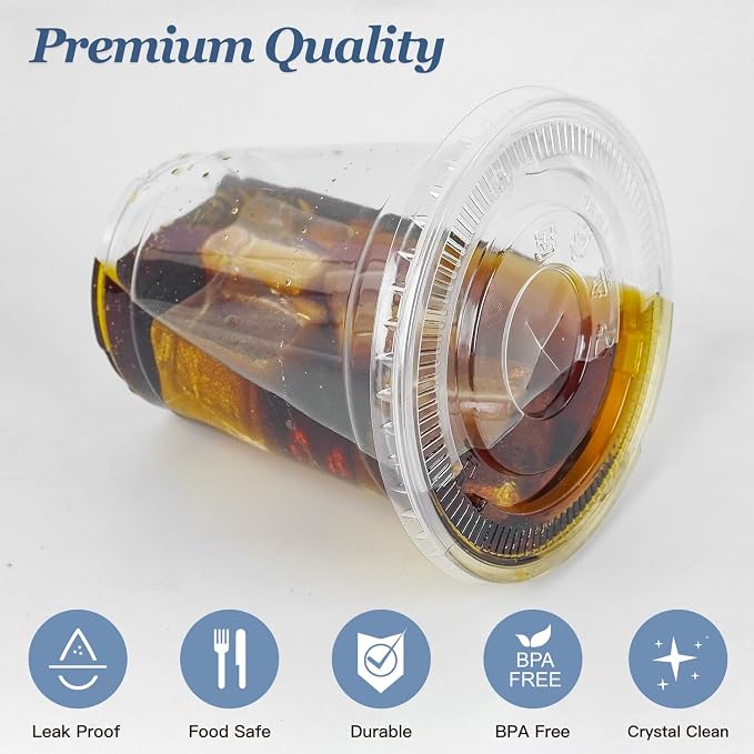 Charmount 50 Sets- 12 oz Clear Plastic Cups with Lids and Straws | Disposable To Go Cups for Cold Drinks, Iced Coffee, Milkshakes, Smoothies
