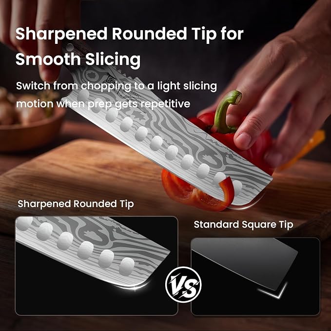 Nakiri Knife, 7.2 Inch Japanese Inspired Vegetable Chef Knife | Straight Edge, Sharpened Rounded Tip, Lightweight Full Tang Kitchen Knife with Ergonomic Wood Handle, Gift for Home Cooks