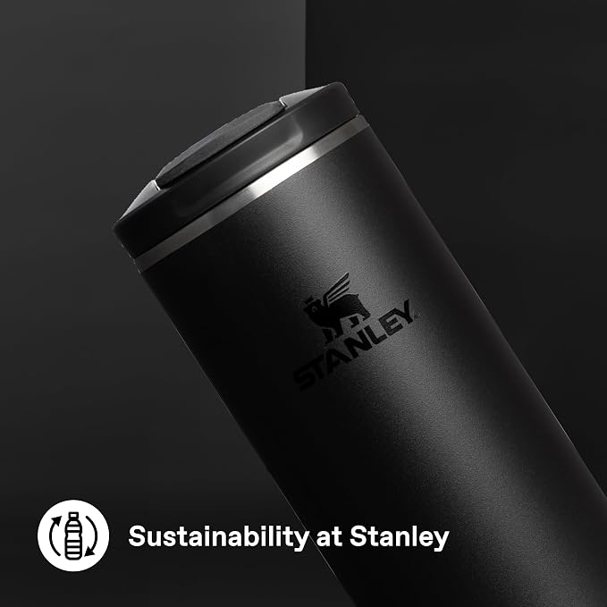 STANLEY 1913 Transit Flip Top Mug 0.6L - Black | Keeps 6 Hours Hot - 12 Hours Cold - Leakproof - Dishwasher Safe - Car Cup Holder Compatible