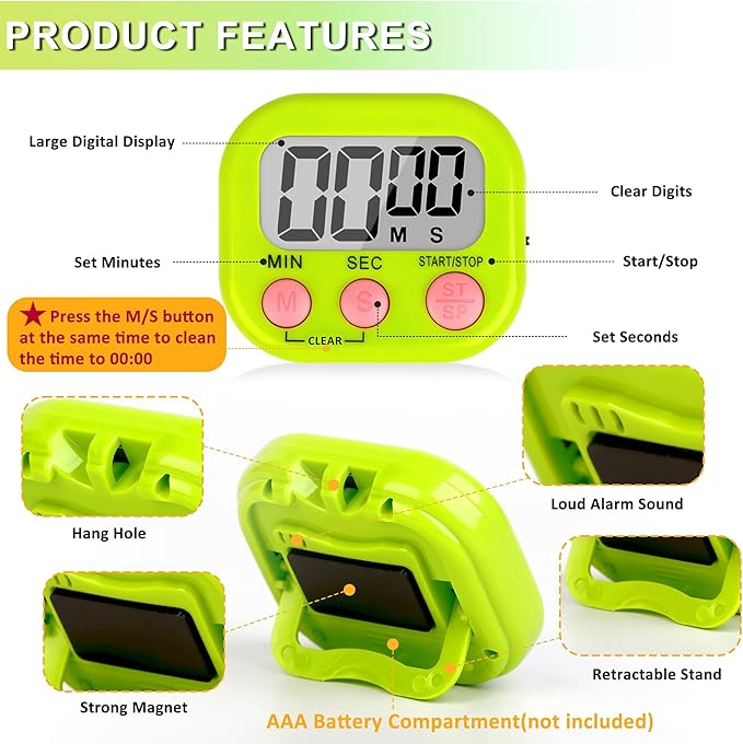 ZILLEEN Classroom Timer for Kids Teachers 2 Pack Digital Tmers Green | Strong Magnetic, Large Screen, Big Button, Teacher Classroom Must Haves Kitchen Timers for Cooking Egg Exercise Study