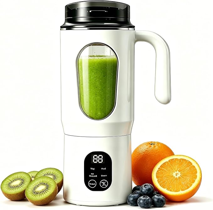 Lilogi 580ML Portable Blender with LED Display, 12-Blade USB-C Rechargeable Travel Blender with Handle & Extra Lid, Ideal for Kitchen, Office, Gym & Outdoor Sports