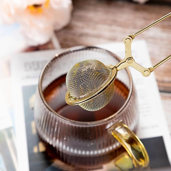 Yinder 30 Pcs Loose Leaf Tea Infuser Stainless Steel Mesh Snap Tea Ball Strainers with Handle Metal (Gold)