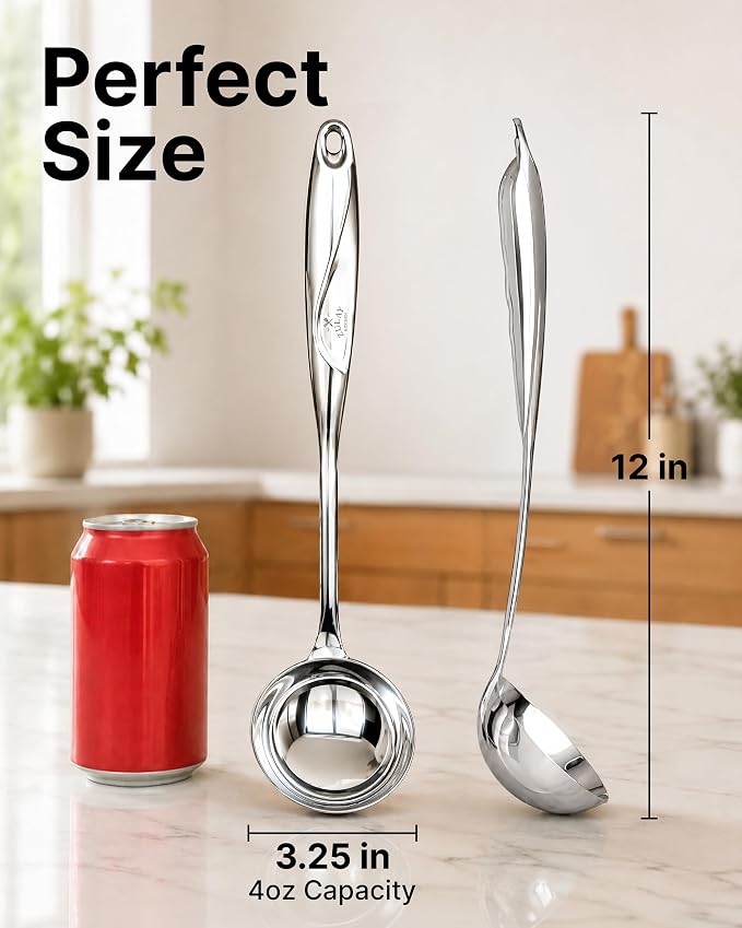 Zulay Kitchen Stainless Steel Soup Ladle - 13” Large Ladle for Soups, Stews & Sauces - Durable, Heat-Resistant, Rust-Proof & Dishwasher Safe Kitchen Utensil with Ergonomic Handle